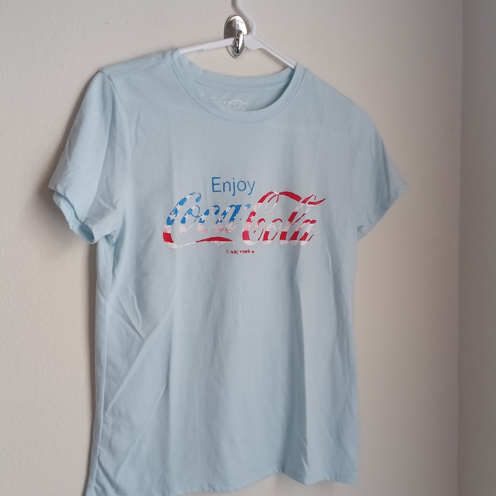 Lucky Brand Shirt Women S Light Blue Coca-Cola Tee Casual Academia Running Erran